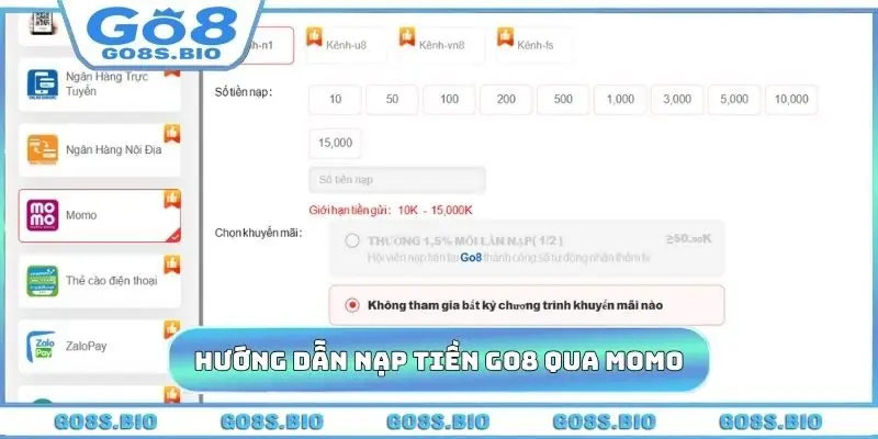 Hướng dẫn nạp tiền GO8 qua MoMo